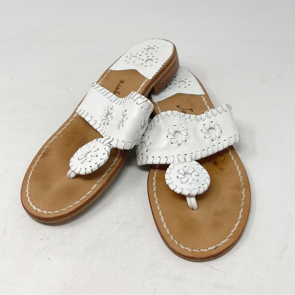 JACK ROGERS Women’s Classic White All Leather NAVAJO Sandals Flip Flops Size 7